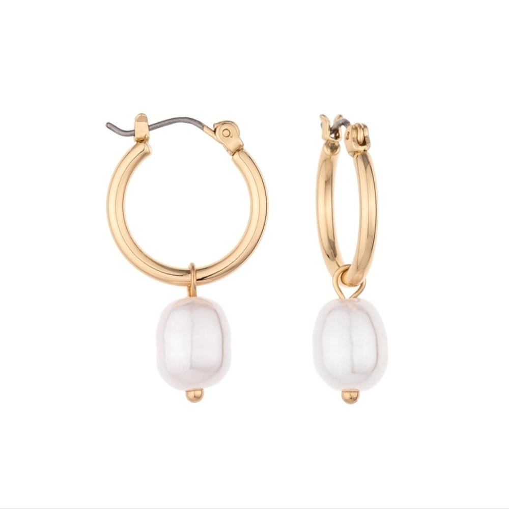 Elegant Removable Pearl Gold Huggie Hoop Earrings